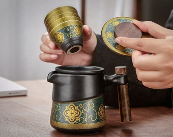 Entzückende Keramik-Set von 6 Stück Reise-Tee-Set Teekanne mit Infuse Tragbare Kungfu Teeset