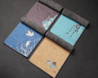 Delightful Ceramics Rectangle Cotton and Linen Tea Towel Fiber Tea Cloth Kongfu Tea Accessory