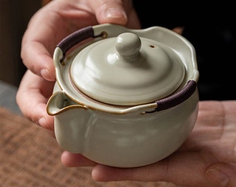 Tetera de cerámica con esmaltado agrietado y asa a mano, tetera Kungfu