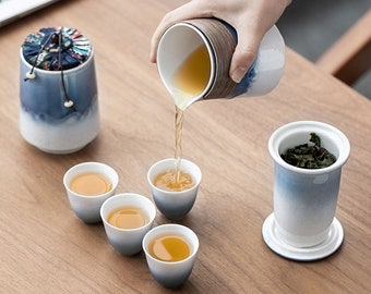 Entzückende Keramik Reise Kongfu Tee Set Tragbare Teeset Teekanne mit Infuse