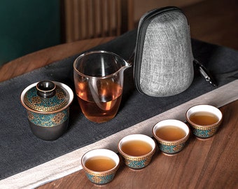 Entzückende Keramik Reise Gaiwan Tee Set Tragbare Kungfu Tee Set Teezeremonie