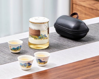 Entzückende Keramik Kung Fu Portable Tee Set Teekanne mit Infuse Travel Teaset