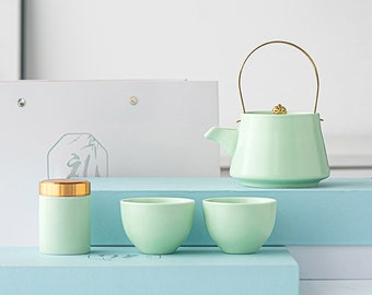 Entzückende Keramik Kungfu Tee-Set Teekanne Teetassen Tee Kanister Geschenk Box