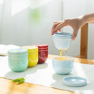 Delightful Ceramics Juego de té portátil Kungfu Taza de té para una persona con tapa de infusión