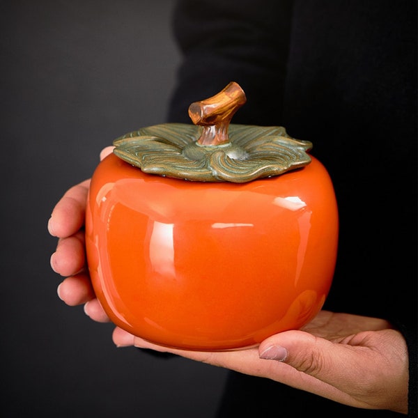 Delightful Ceramics Persimmon-shape Tea Caddy Kungfu Tea Jar Sealed Tea Canister