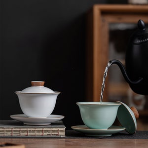 Delightful Ceramics Ruyao Cracked Glaze Kungfu Tea Gaiwan Teacup with Saucer Lid