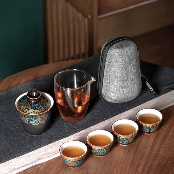 Entzückende Keramik Reise Gaiwan Tee Set Tragbare Kungfu Tee Set Teezeremonie