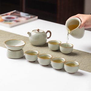 Delightful Ceramics Set of 9pcs Ru-kiln Cracked Glaze Kungfu Tea Set Tea Ceremony Teapot Giawan