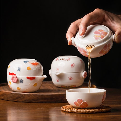 Uroczy ceramiczny zestaw do herbaty podróżnej, jeden czajniczek, jedna filiżanka, przenośny zestaw do herbaty Kung Fu