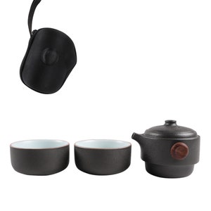 Entzückendes tragbares Kungfu-Teeset aus schwarzer Keramik, Teekanne, Tassen, Reise-Teeset Bild 10
