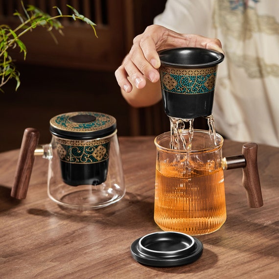 Glass Tea Cup with Wooden Handle