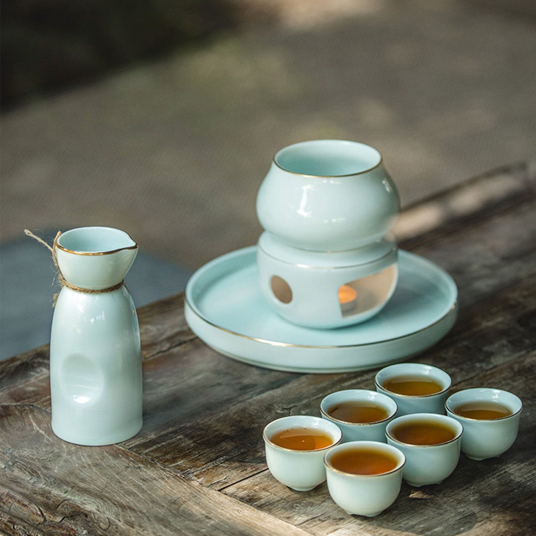 Delightful Ceramics Japanese Style Sake Set With Warmer Cups Etsy