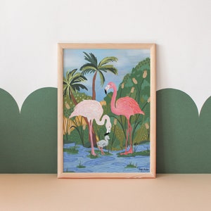 The Flamingo Story Illustrated Artwork Fine Art Print A4 A3 Gift Wall Art New Baby Parenting Life image 1