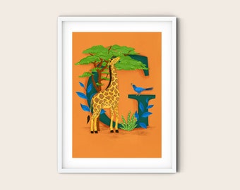 G is for Giraffe Wall Art Print | Animal Alphabet Poster, Personalised Illustration, Birthday Gift | A4 A3 Small Medium Designs