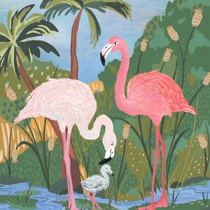 The Flamingo Story Illustrated Artwork Fine Art Print A4 A3 Gift Wall Art New Baby Parenting Life image 2