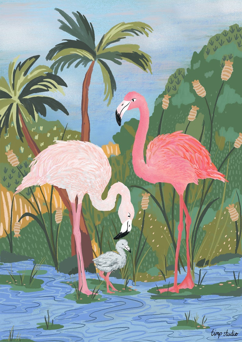 The Flamingo Story Illustrated Artwork Fine Art Print A4 A3 Gift Wall Art New Baby Parenting Life image 2