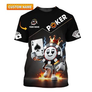 Aangepast poker-T-shirt 3D – Gepersonaliseerde pokerchip graphic T-shirt voor kaartspelliefhebbers – cadeau voor pokerfans