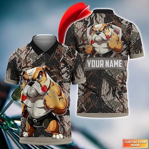 Custom Bulldog Darts Polo Shirt - Personalized Cartoon Bulldog Design - Unique Dart Player Shirt for Men Women - Gift for Darts Lovers