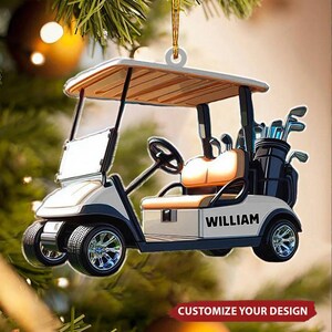 Personalized Golf Cart Ornament, Custom Golfer Christmas Keepsake, Unique Golf Lover Tree Decoration, Holiday Gift for Golf Fans