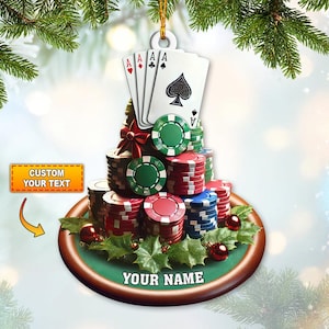 Gepersonaliseerde pokerautoornament 2D, casinopokerchips kerstornament, aangepast pokerkerstornament, pokerkerstornament