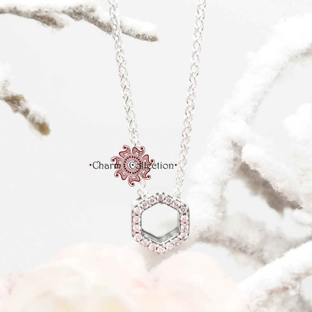 Pandora Sparkling Honeycomb Hexagon Collier Necklace CZ