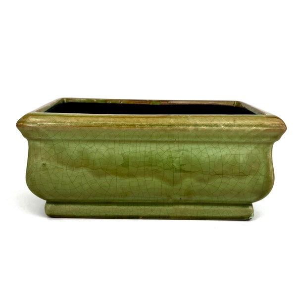 Vintage Ceramic Planter I Antique Finish With Green Crackle Glaze | Smith & Hawkin I Houseplant Container l Vintage Ceramic Pot