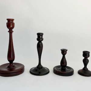 Vintage Wood Candlestick Holders, Mixed Lot of Hand Turned Wood Taper Candleholders, 11&quot;-6&quot; Tall Candlesticks