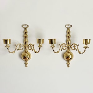 Vintage Brass Candelabra Pair, Baldwin Style Brass Two-Arm Candleholder Sconces for Taper Candles, Set of 2, Gold Wall Sconces
