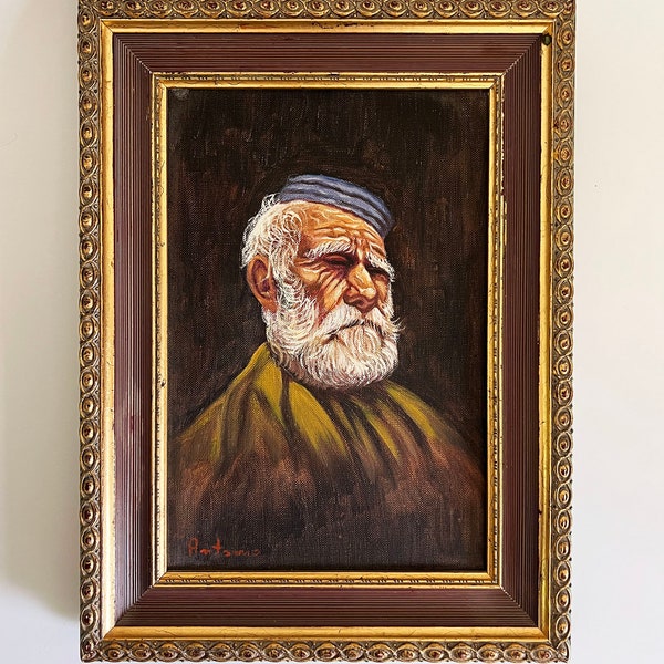 Vintage Original Oil Painting l Framed and Signed Oil Portrait Stretched Canvas with Gold Frame l 15"x11"