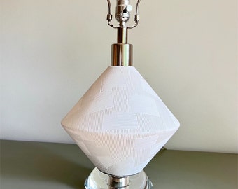 Unique Vintage White Ceramic Table Lamp l Post Modern Pottery Lamp l Geometric Statement  Lamp l Textured Ceramic Lamp