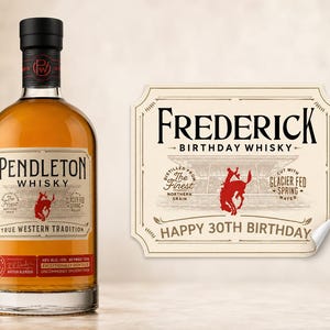 Pendleton Whisky-etikett | Personligt klistermärke för födelsedagsflaska | Whiskypresent till honom | Pappa, make eller marskalkar