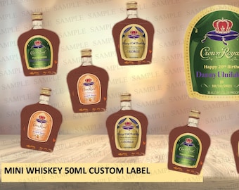 Custom Mini Crown Royal Labels | Personalized 50ml Whiskey Stickers | Birthday Party Favors