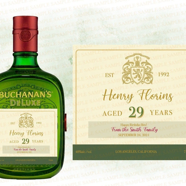 Buchanan Custom Whiskey Sticker Label, Buchanan Scotch Whiskey Birthday Gift, Husband Birthday Gift, Anniversary Custom Label, Wedding