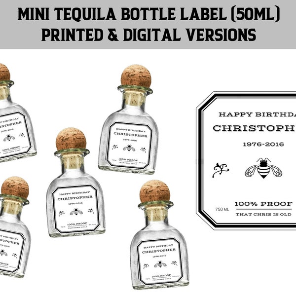 50ml Mini Patron Tequila Custom Label, Airplane Size Patron Label, Personalized Patron Tequila Label, Birthday Patron Tequila Bottle Favor