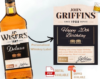 Etiqueta de whisky personalizada, regalo de whisky para padre, etiqueta de whisky para padrino, botella de licor de etiqueta de whisky con nombre personalizado, etiqueta de whisky