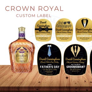 Étiquette de bouteille royale couronne, étiquette royale pour garçon d'honneur, whisky d'anniversaire, cadeau fête des pères, étiquette de whisky, cadeau couronne personnalisé