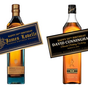 Blue Label gepersonaliseerd label, vader whisky, whisky verjaardagslabel, cadeau vader, bruidsjonkers whiskylabel, mini black label