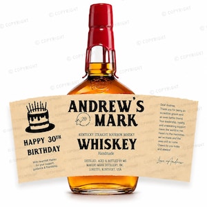 Custom Makers Mark Whiskey Label, Personalized Bourbon Bottle Sticker, Birthday Gift for Him, Groomsman Proposal, Husband Dad Liquor Gift