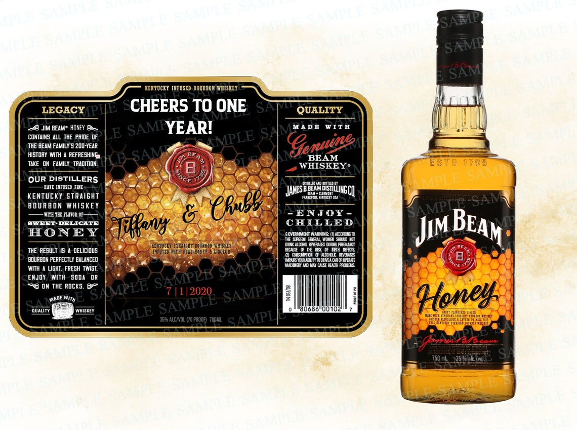 Jim Beam Honey Custom Whiskey Label Whiskey Label Cognac Etsy