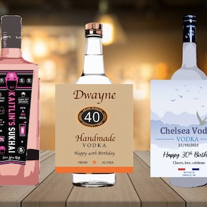 Etiqueta de vodca personalizada, etiqueta de vodca de aniversário personalizada, etiqueta de vodca, vodca para lembrancinha de festa de aniversário, etiqueta de aniversário com champanhe, vodca de dama de honra