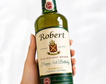 カスタムウイスキーステッカーラベル、パーソナライズされたアイリッシュウイスキーの誕生日プレゼント、夫の誕生日プレゼント、父の日のギフトカスタム、花婿の付添人用ウイスキー