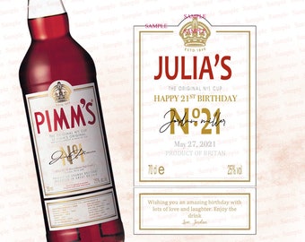 Etiqueta personalizada número 1 de Pimm, etiqueta de ginebra personalizada, ginebra británica, etiqueta personalizada para cumpleaños, etiqueta de licor, etiqueta pimms, etiqueta de licor personalizada pimms