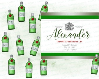 Mini 50mL Tanqueray Gin custom Labels, Tanqueray Gin Personalized Label, Birthday Gin Gift, Gin Liquor Personalized label for birthday, Gin