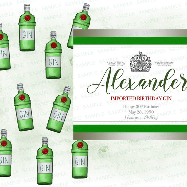 Mini 50mL Tanqueray Gin custom Labels, Tanqueray Gin Personalized Label, Birthday Gin Gift, Gin Liquor Personalized label for birthday, Gin