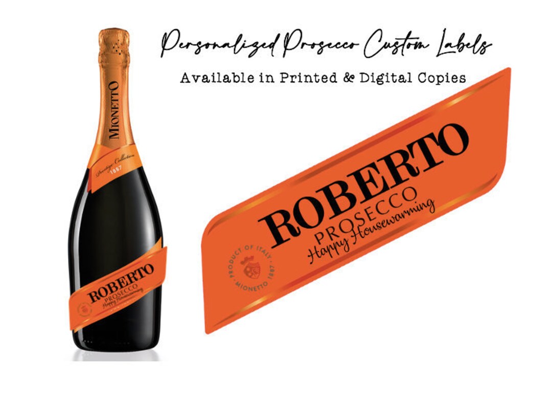 Personalized Prosecco Custom Label, Prosecco Birthday Champagne Label, Orange Prosecco Champagne