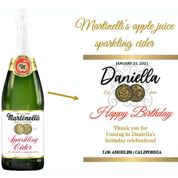 Martinelli’s apple juice sparkling cider Custom Label, Martinelli Apple Label, Sparkling Cider Label, Custom Party Favor, Birthday Favors