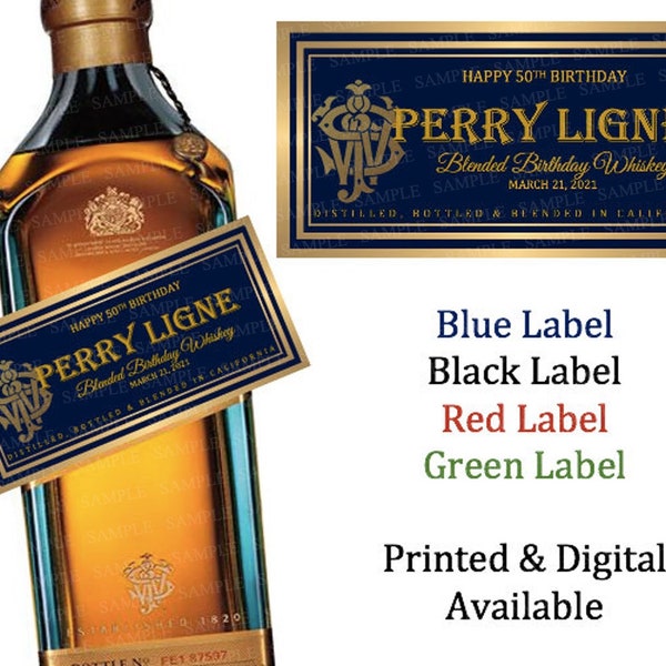 Jhonnie Walker Blue Label Custom Label, Dad Whiskey Gift, Black Label Birthhday Whiskey Label, Father Gift, Dad Gift Whiskey Label