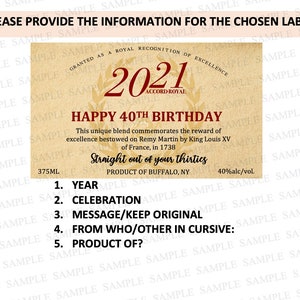 Custom Birthday Label, 1738 Cognac Custom Whiskey Label, Personalized ...