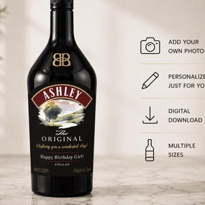 Étiquettes Bailey's personnalisées avec photo, étiquette de liqueur Bailey's personnalisée, cadeau Bailey's, étiquette de liqueur Bailey's personnalisée avec nom