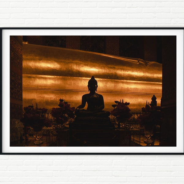 Religious Buddhism Wall Art Print of a Gold Buddha Statue | Large Framed Golden Buddhist Temple Travel Photo in Bangkok Thailand Asia A3 A4